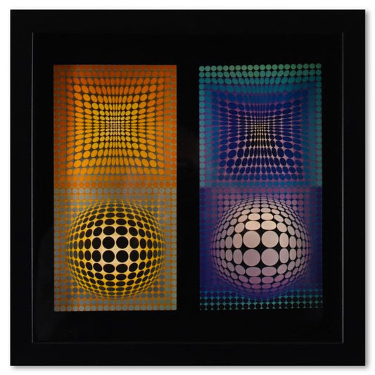 Victor Vasarely (1908-1997), "VP - 118 & VP - 108 de la serie Structures Universelles Du Damier" Framed 1975 Heliogravure Print with Letter of Authenticity