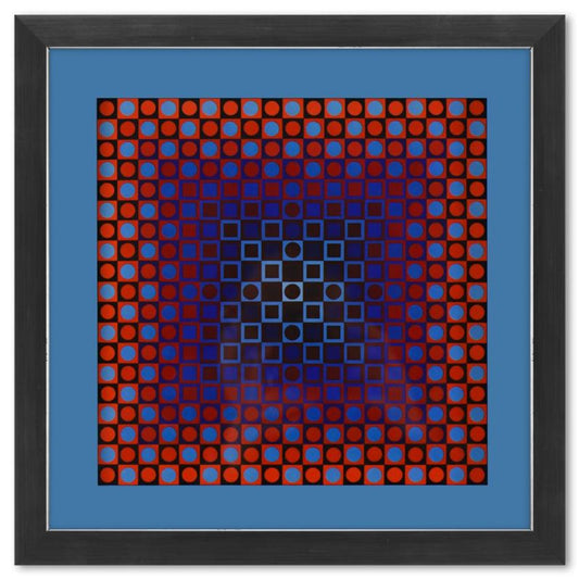 Victor Vasarely (1908-1997), "Alom (Blue/Red) de la serie Folklore Planetaire" Framed 1971 Heliogravure Print with Letter of Authenticity