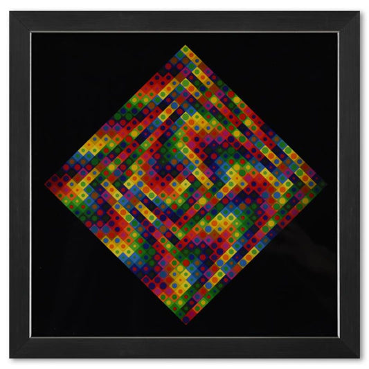 Victor Vasarely (1908-1997), "Majus de la serie Folklore Planetaire" Framed 1971 Heliogravure Print with Letter of Authenticity