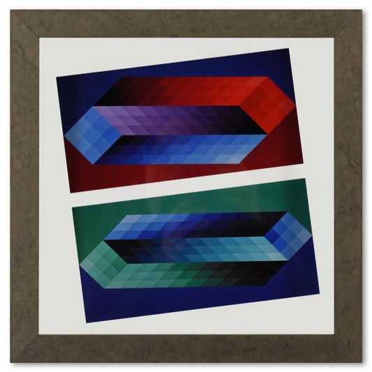 Victor Vasarely (1908-1997), "Tridim (T, TT) de la serie Hommage A L'Hexagone" Framed 1971 Heliogravure Print with Letter of Authenticity