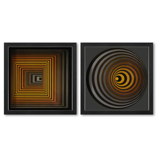 Victor Vasarely (1908-1997), "Oervegn - II et Vonal - Fegn de la serie Vonal (Diptych)" Framed 1971 Heliogravure Prints with Letter of Authenticity