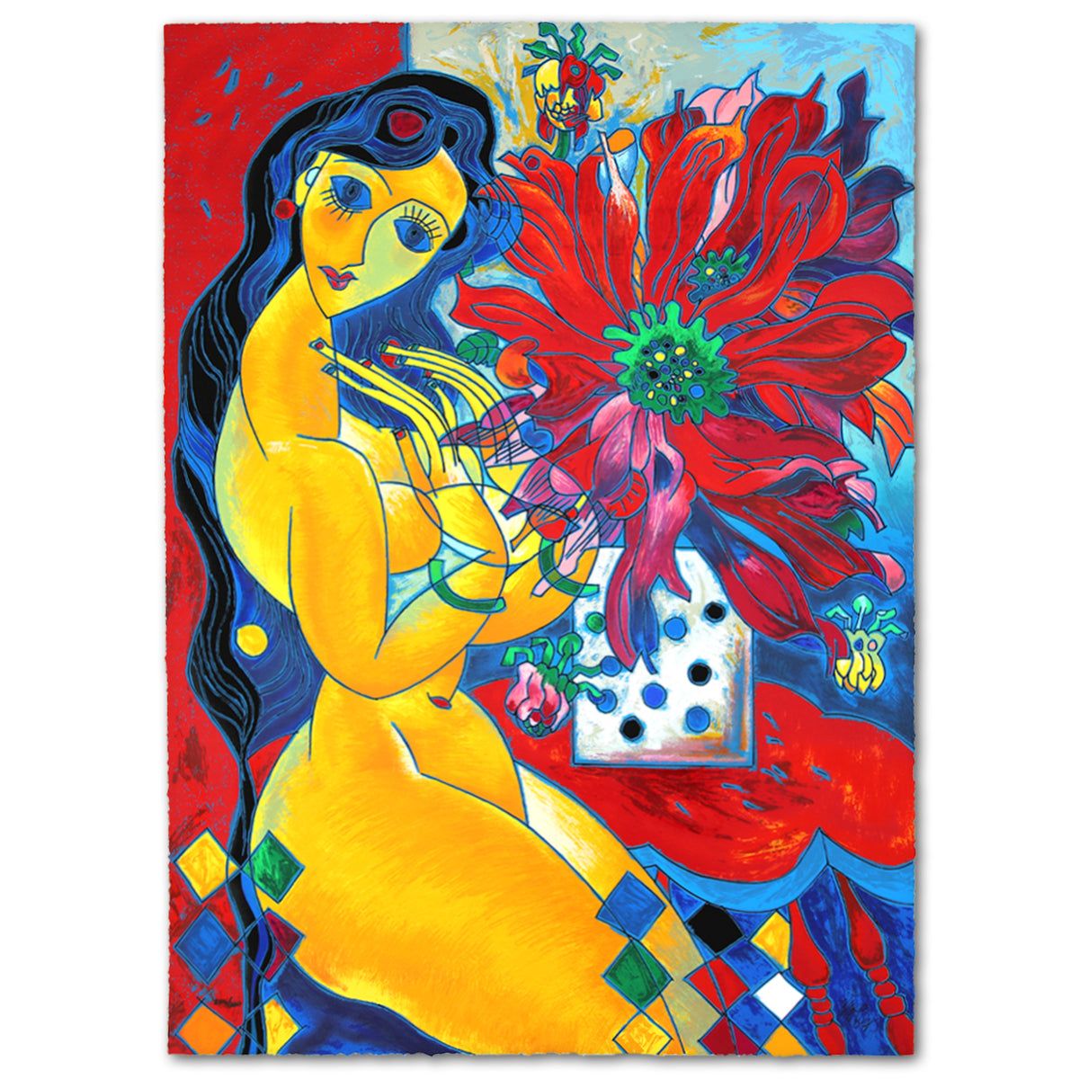 Jian Tie Feng- Silkscreen "Beauty and  Flowers"