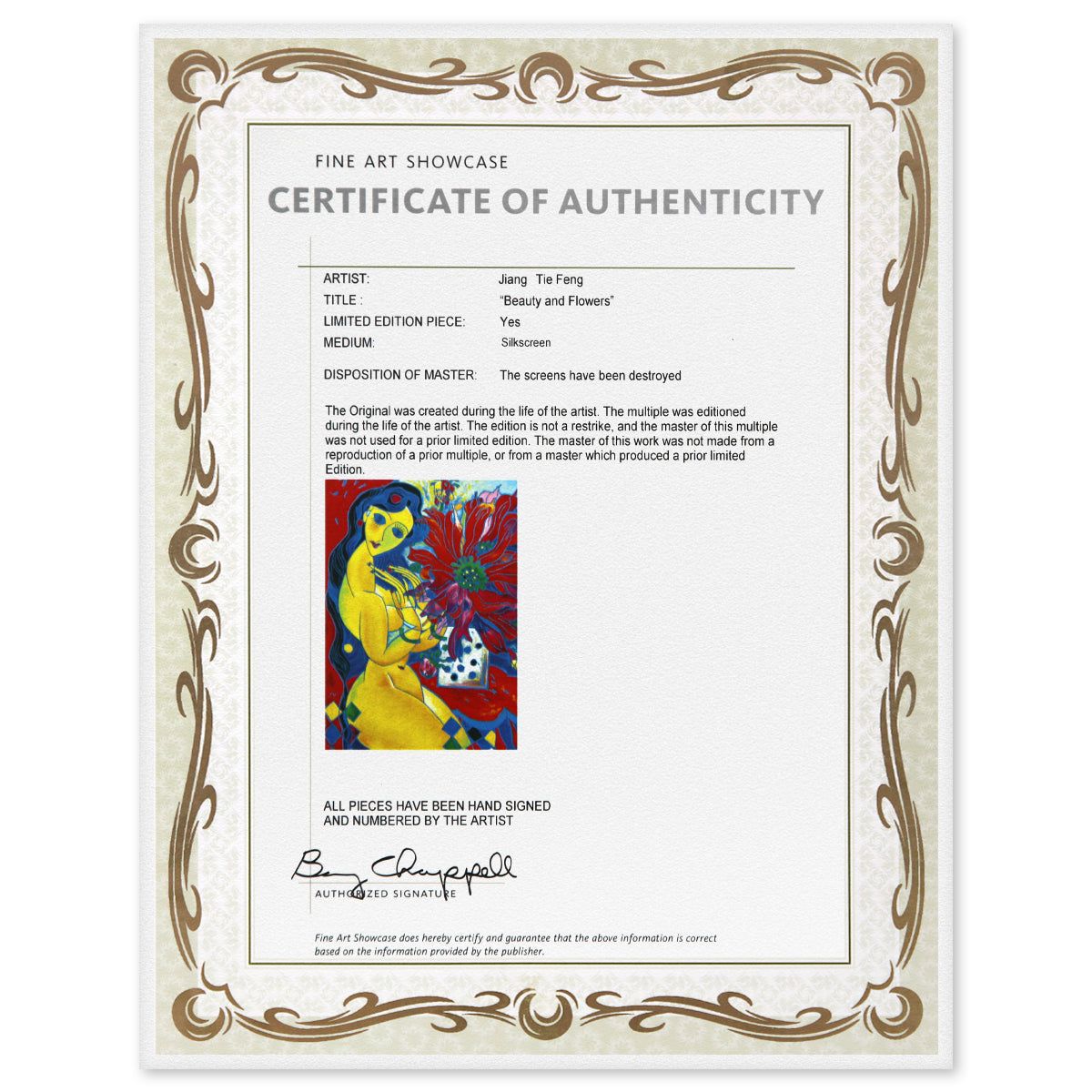 Jian Tie Feng- Silkscreen "Beauty and  Flowers"