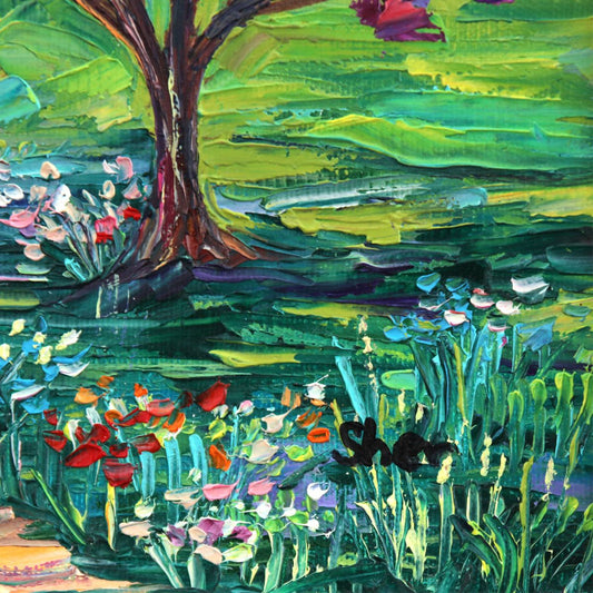 Svyatoslav Shyrochuk- Original Oil on Canvas "Stroll Beneath the Cherry Skies"