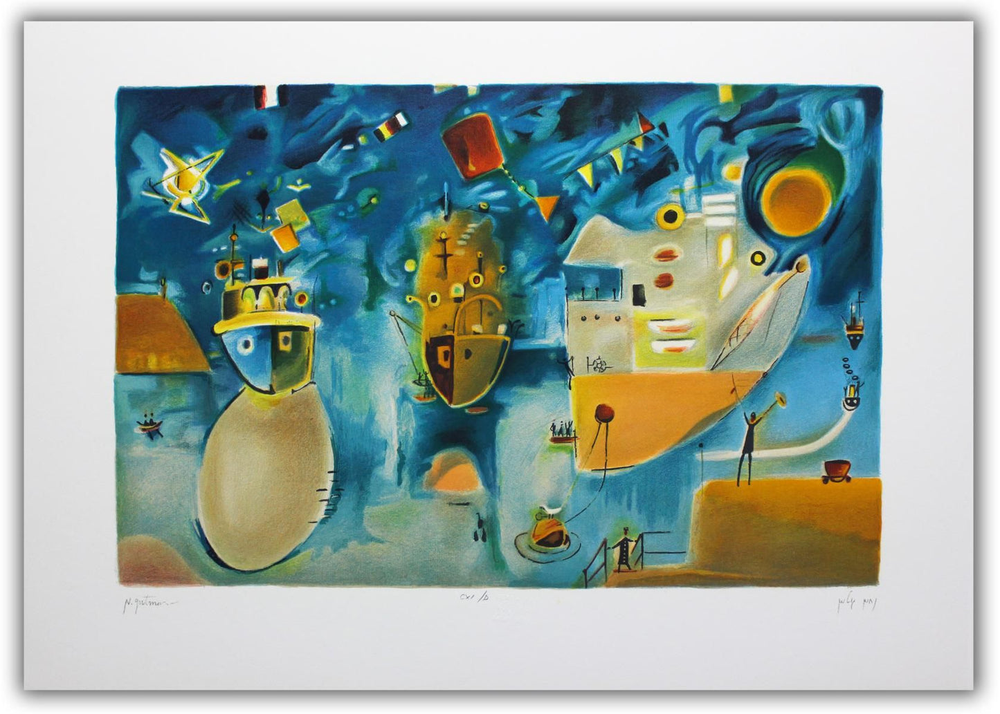 Nachum Gutman- Original Lithograph "Independence Day In The Port"
