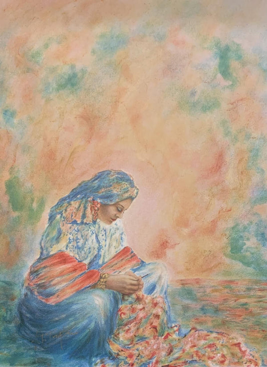 Itzhak Tordjman- Pastel paint over lithograph on paper "From the Woman of Valor series"
