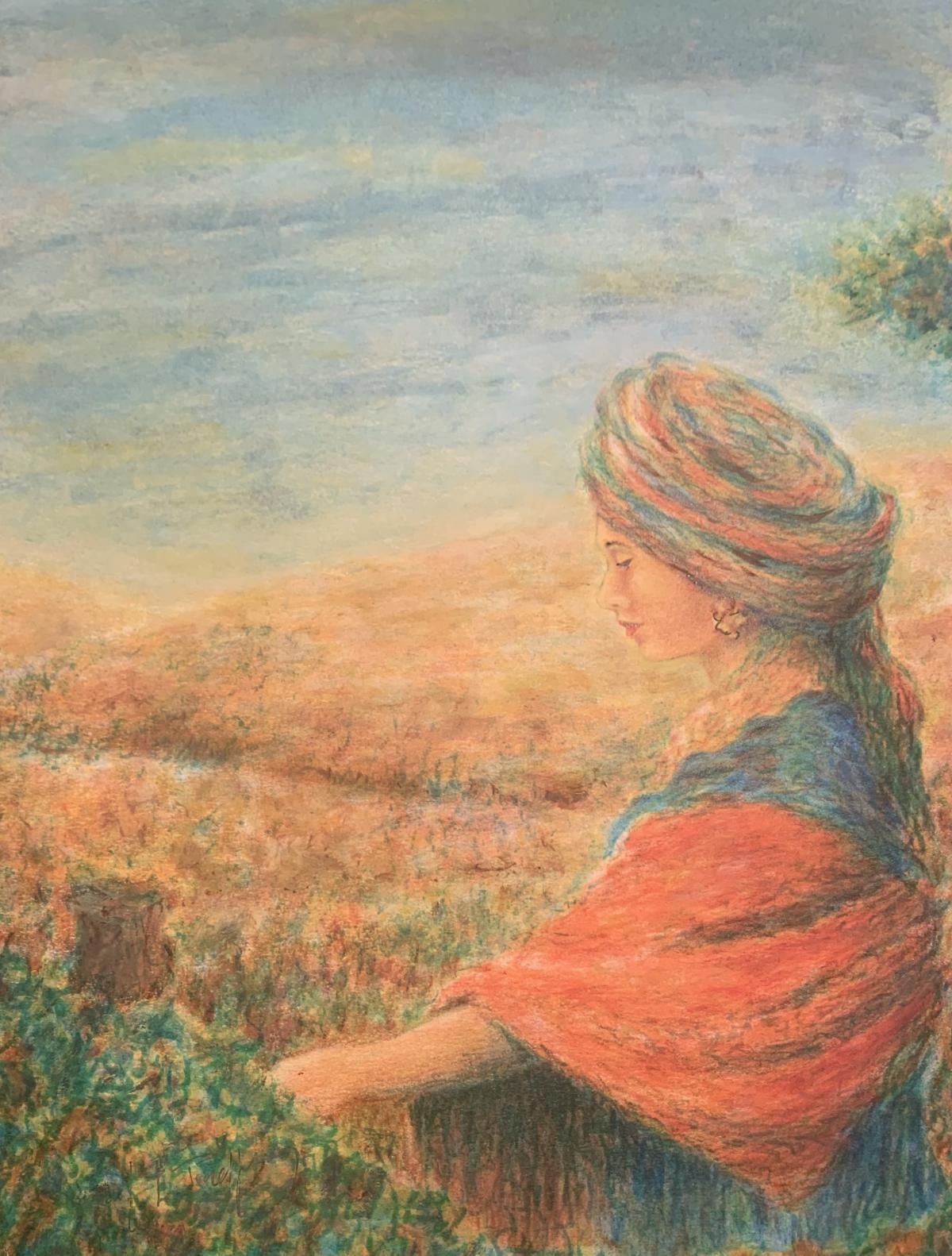 Itzhak Tordjman- Pastel paint over lithograph on paper "From the Woman of Valor series"