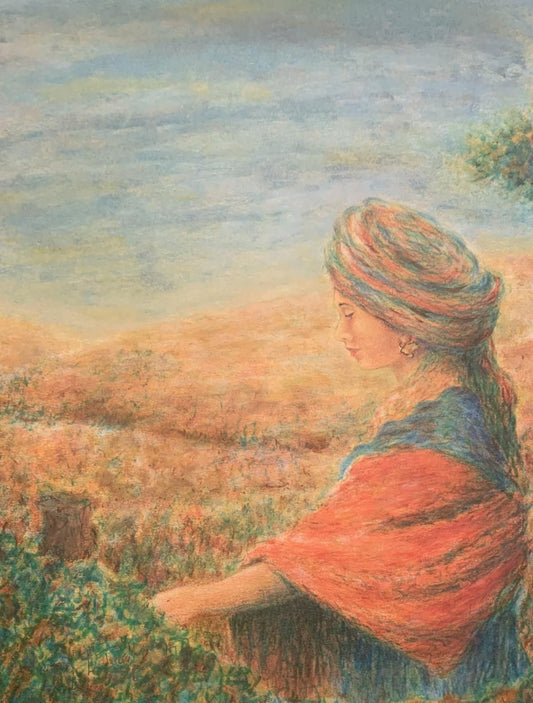 Itzhak Tordjman- Pastel paint over lithograph on paper "From the Woman of Valor series"