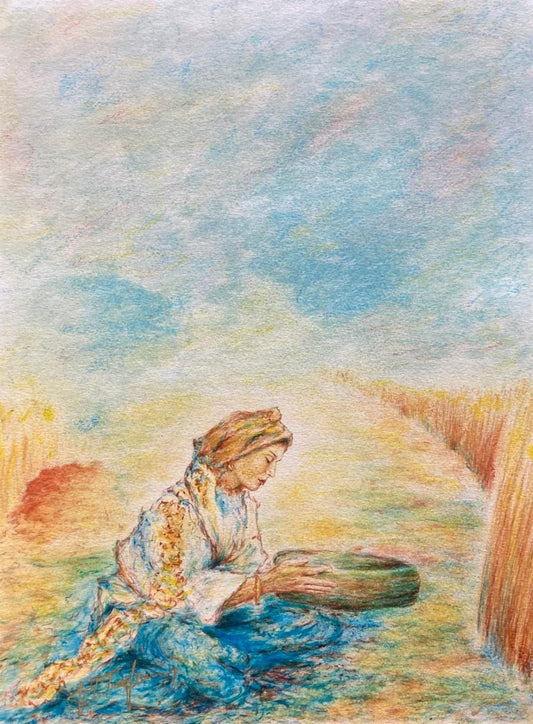 Itzhak Tordjman- Pastel paint over lithograph on paper "From the Woman of Valor series"