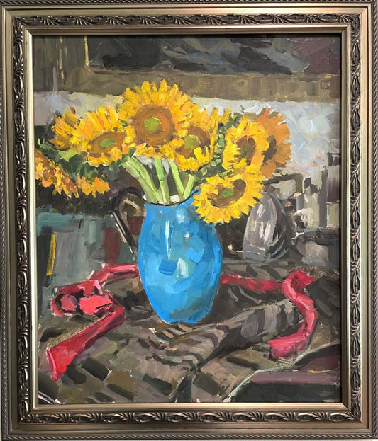 Boris Tyomkin- Oil on canvas "Sunflowers"