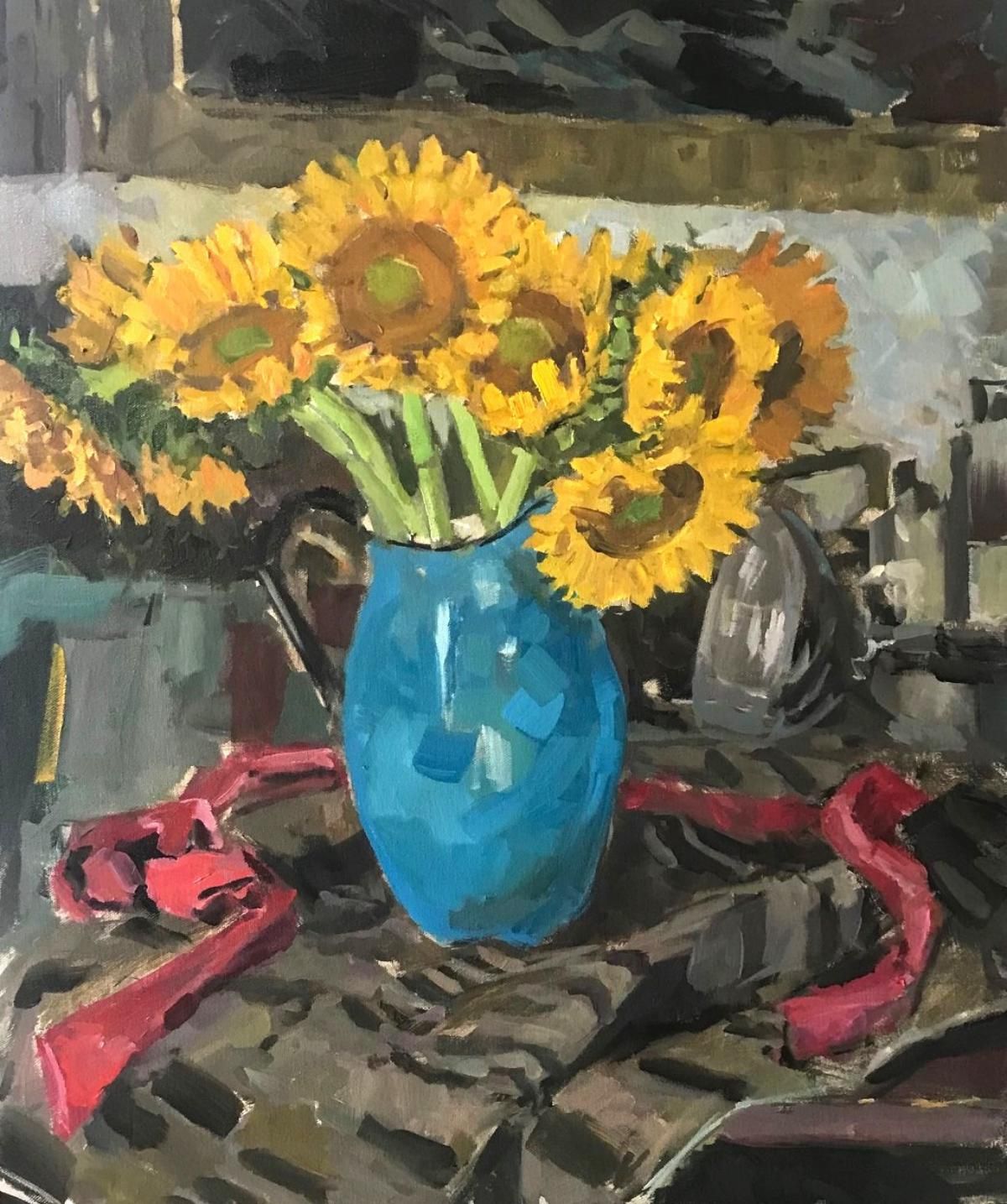 Boris Tyomkin- Oil on canvas "Sunflowers"