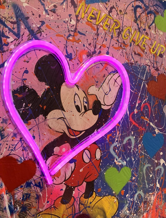 E.M. Zax- 1/1 Unique mixed media collage with acrylic paints and Neon Light