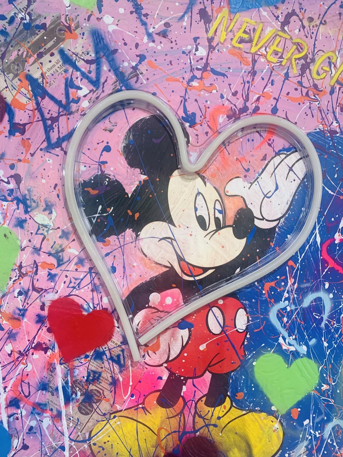 E.M. Zax- 1/1 Unique mixed media collage with acrylic paints and Neon Light