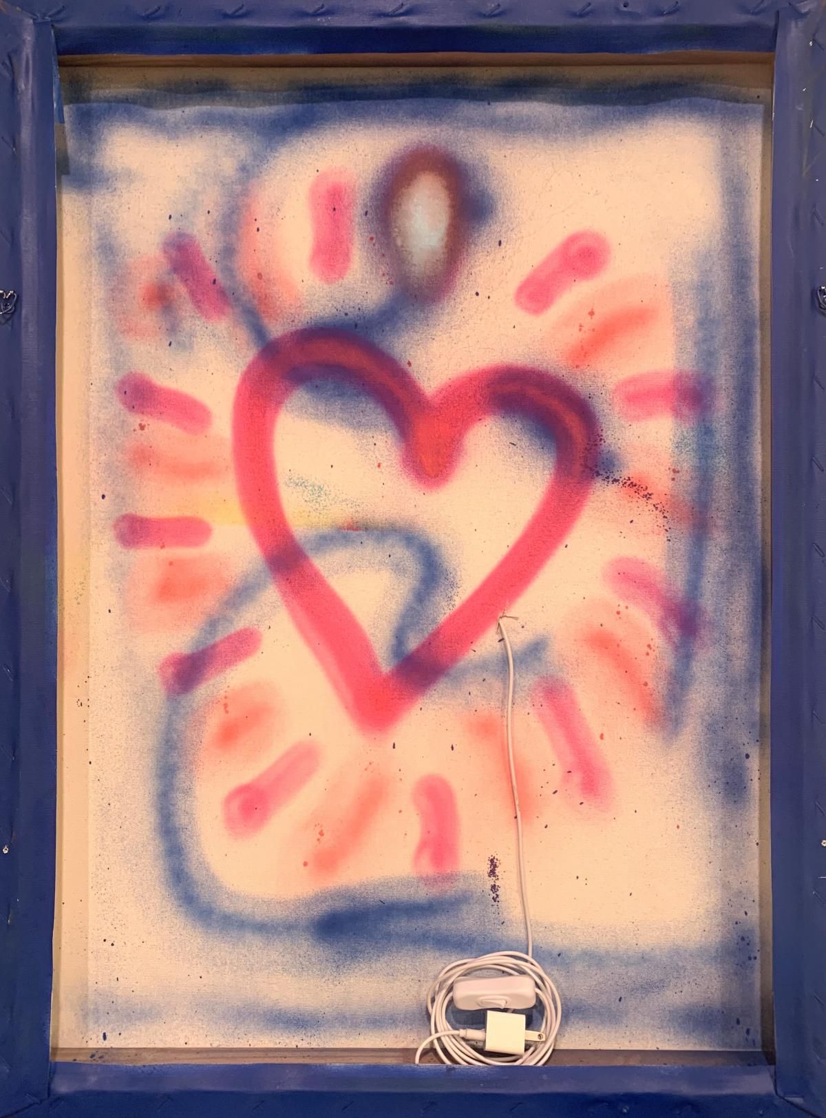 E.M. Zax- 1/1 Unique mixed media collage with acrylic paints and Neon Light