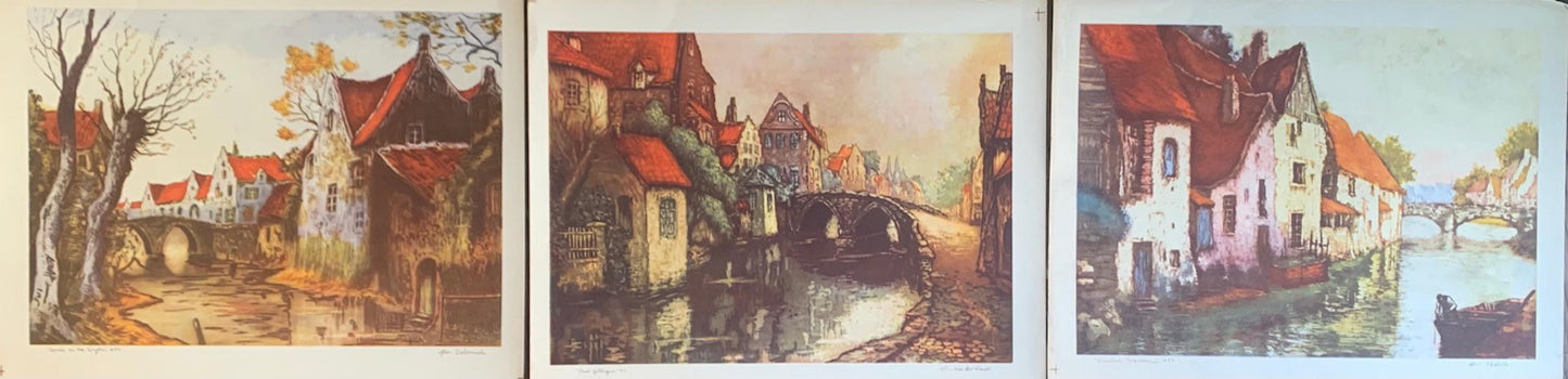 Unknown- Set of 3 vintage lithographs on paper