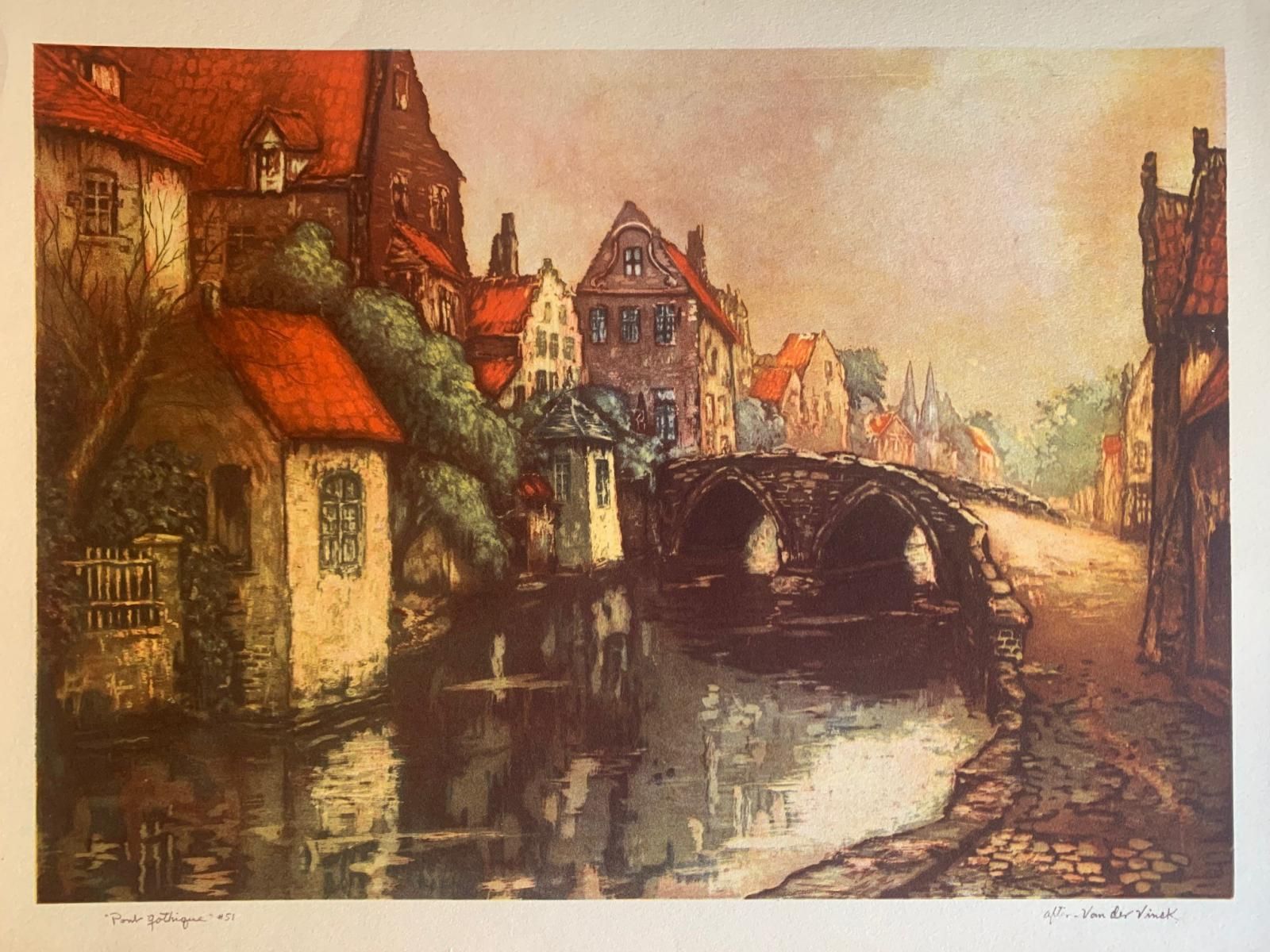 Unknown- Set of 3 vintage lithographs on paper