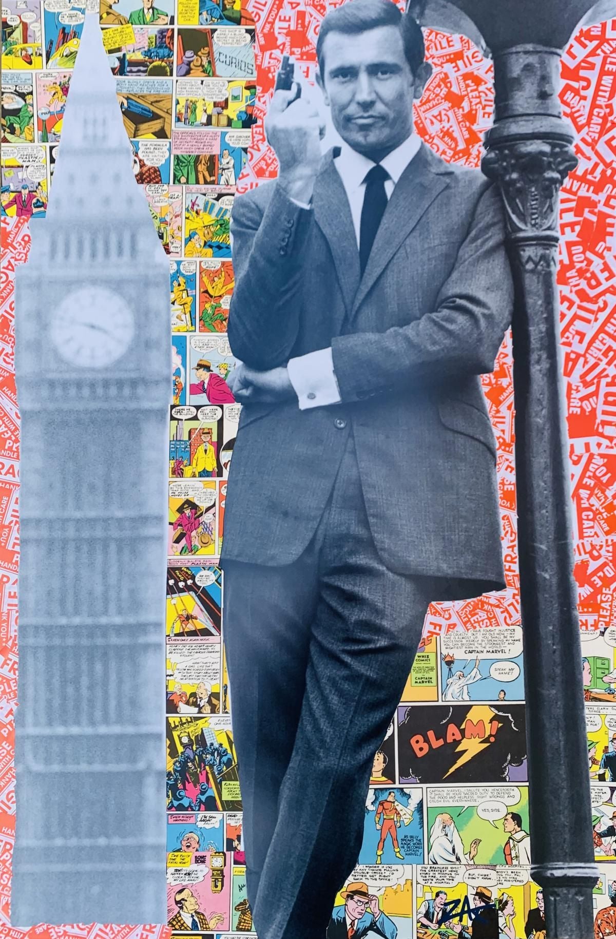 E.M ZAX- Mixed media collage on paper "Bond "