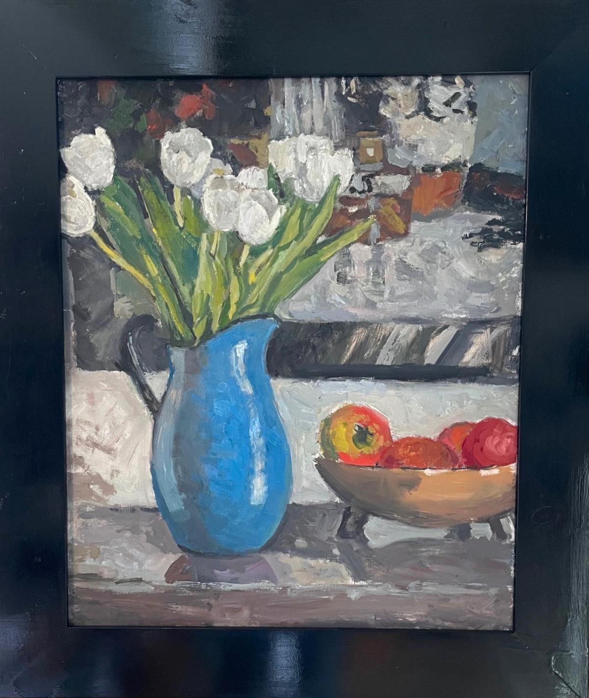 Boris Tyomkin- Oil on canvas "Tulips and Apples"