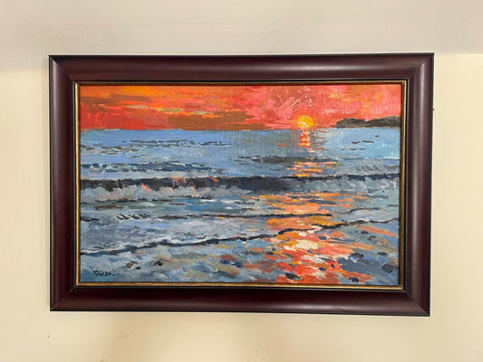 Boris Tyomkin- Oil on wood panel "Sunset. Malibu"