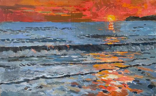 Boris Tyomkin- Oil on wood panel "Sunset. Malibu"