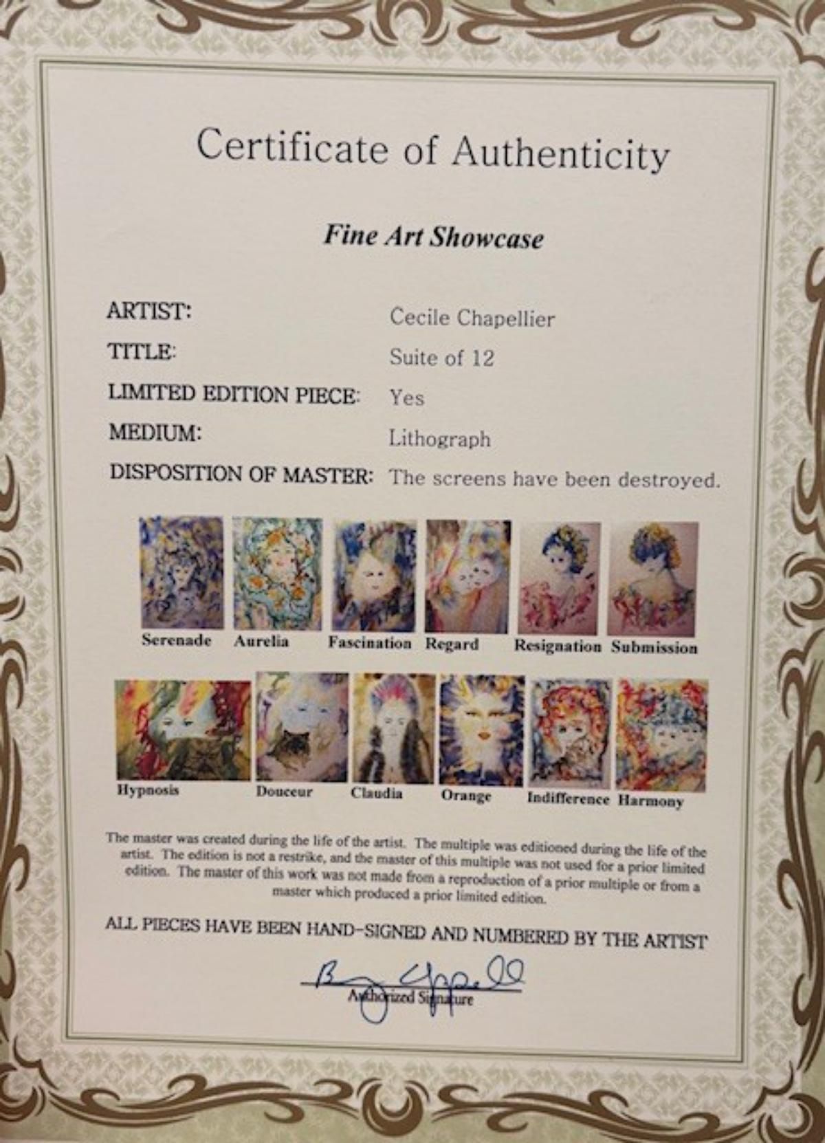 Cecile Chapellier- Complete suite of 12 Lithographs on paper