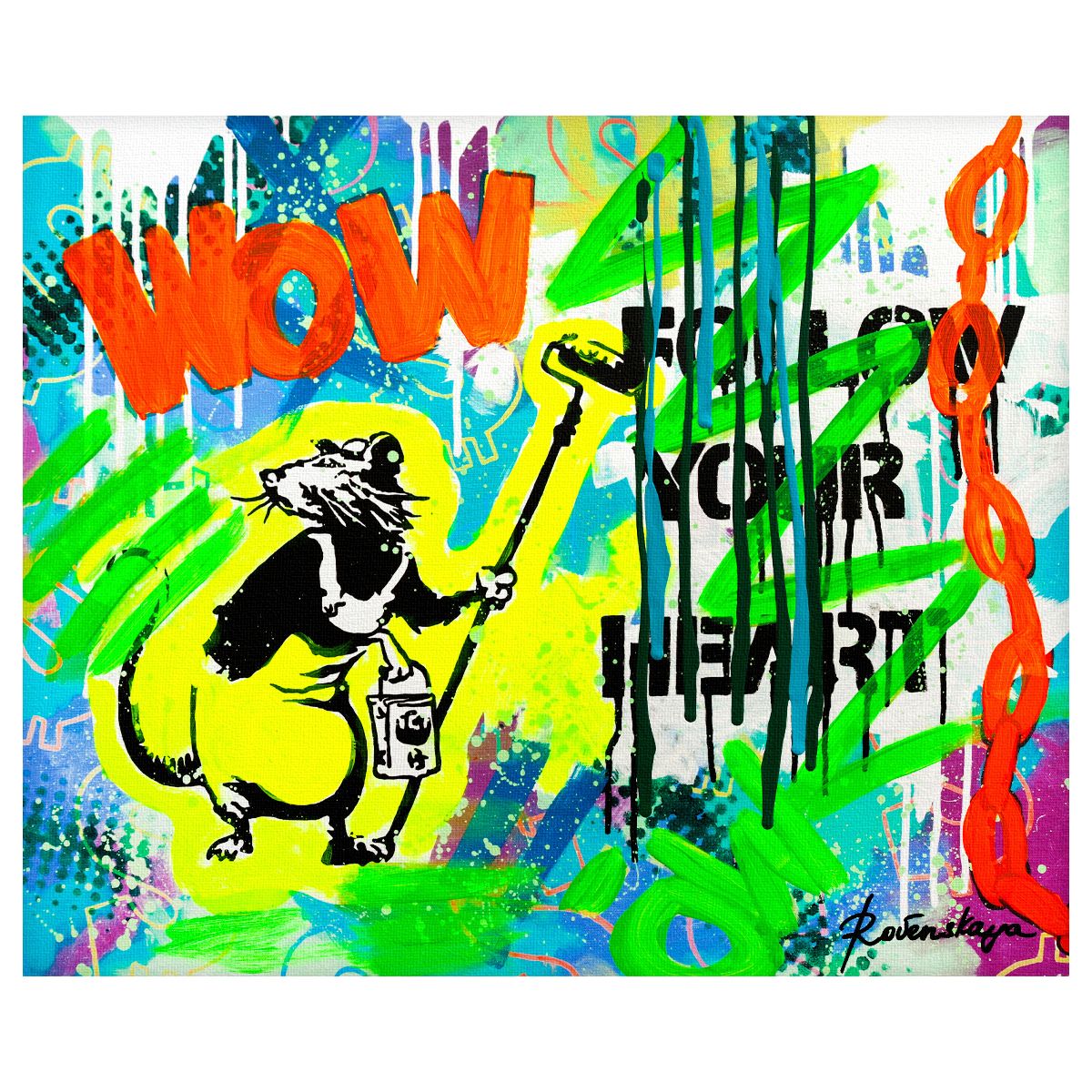 Nastya Rovenskaya- Mixed Media on Canvas "Follow Your Heart II"