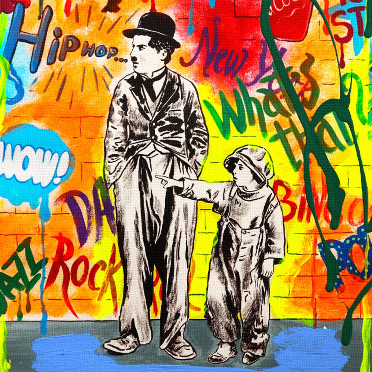 Nastya Rovenskaya- Mixed Media on Canvas "Wanna be like Chaplin"