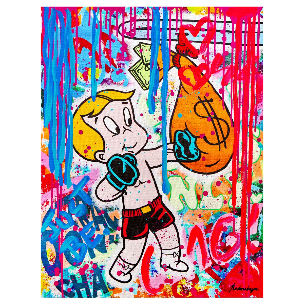 Nastya Rovenskaya- Mixed Media on Canvas "Boxing"