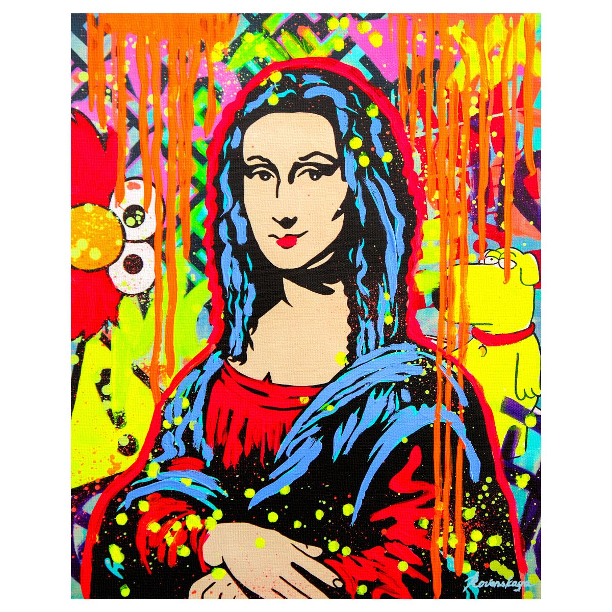 Nastya Rovenskaya- Mixed Media on Canvas "Mona Reimagined: Graffiti Muse"
