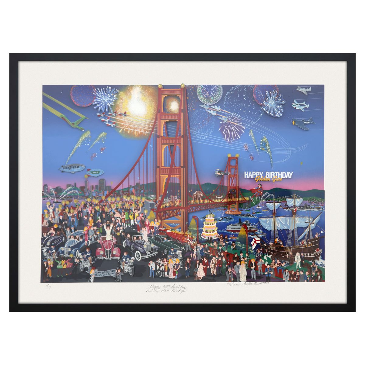 Melanie Taylor- 3D Construction Serigraph on Paper "Happy 50 Birthday Golden Gate Bridge"