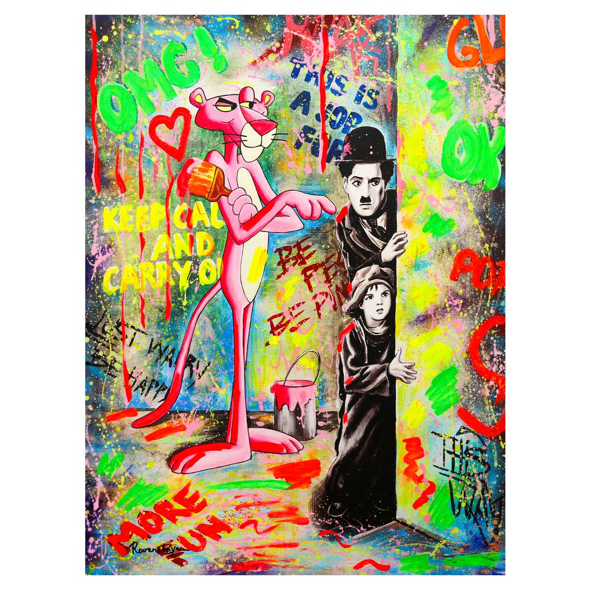 Nastya Rovenskaya- Mixed Media on Canvas "Caught Trying to Sneak In"