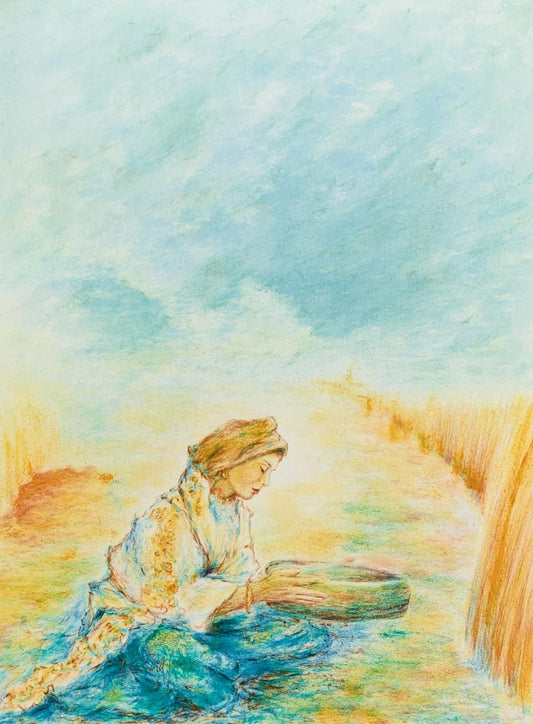 Itzhak Tordjman- Pastel paint over lithograph on paper "From the Woman of Valor series"