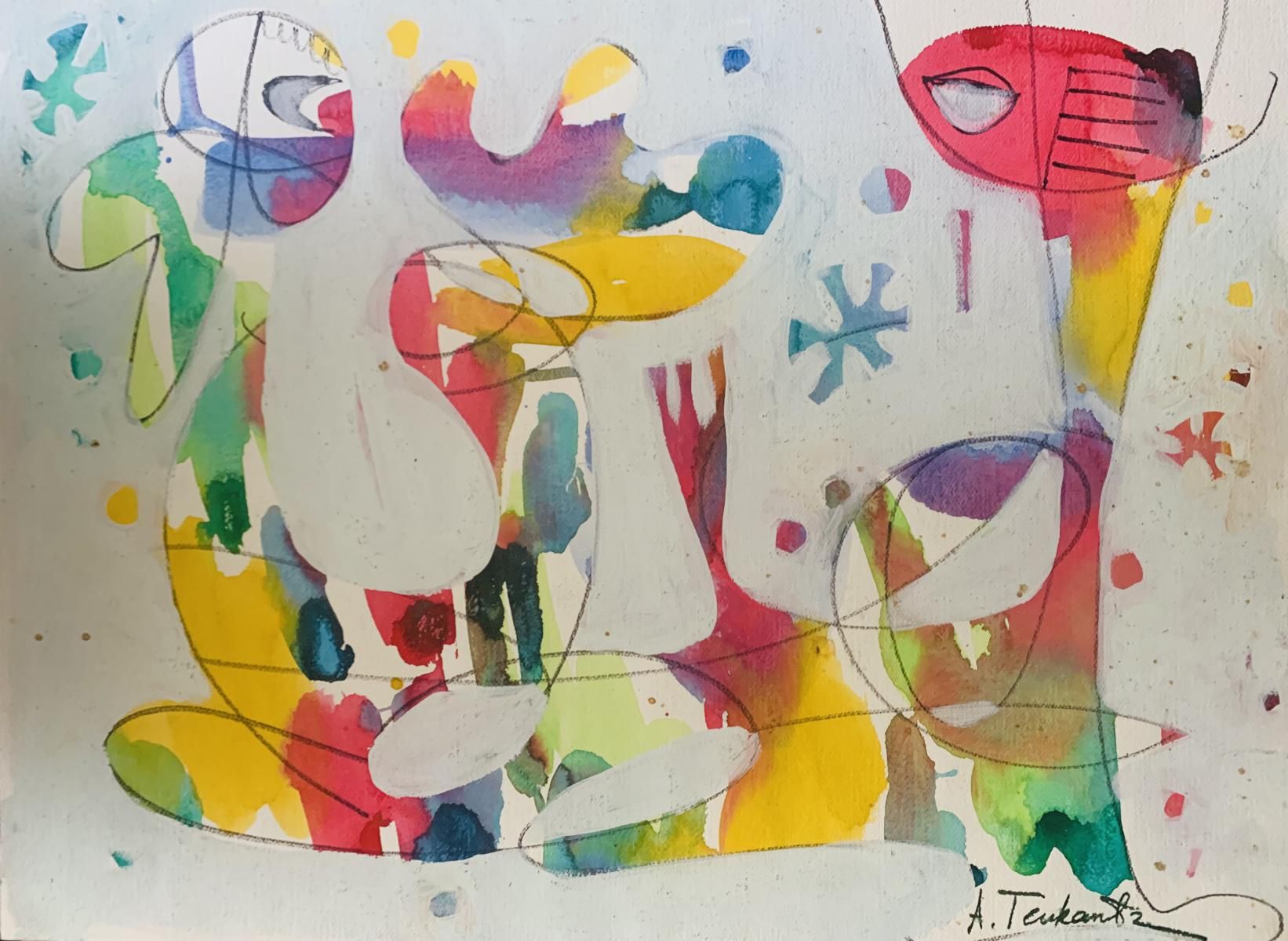 Ara Tevkantz (b. 1956)- Mixed media on paper