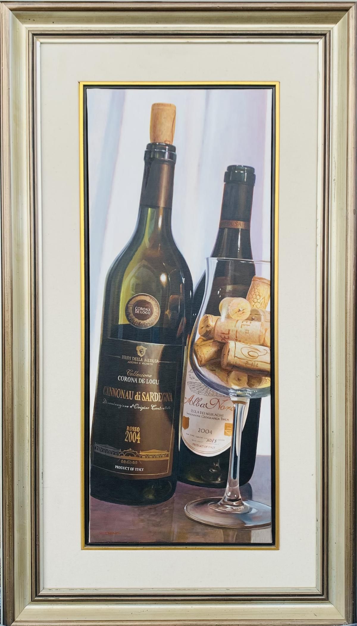 E. Dennis - Original painting on canvas  "Wine Bottles "