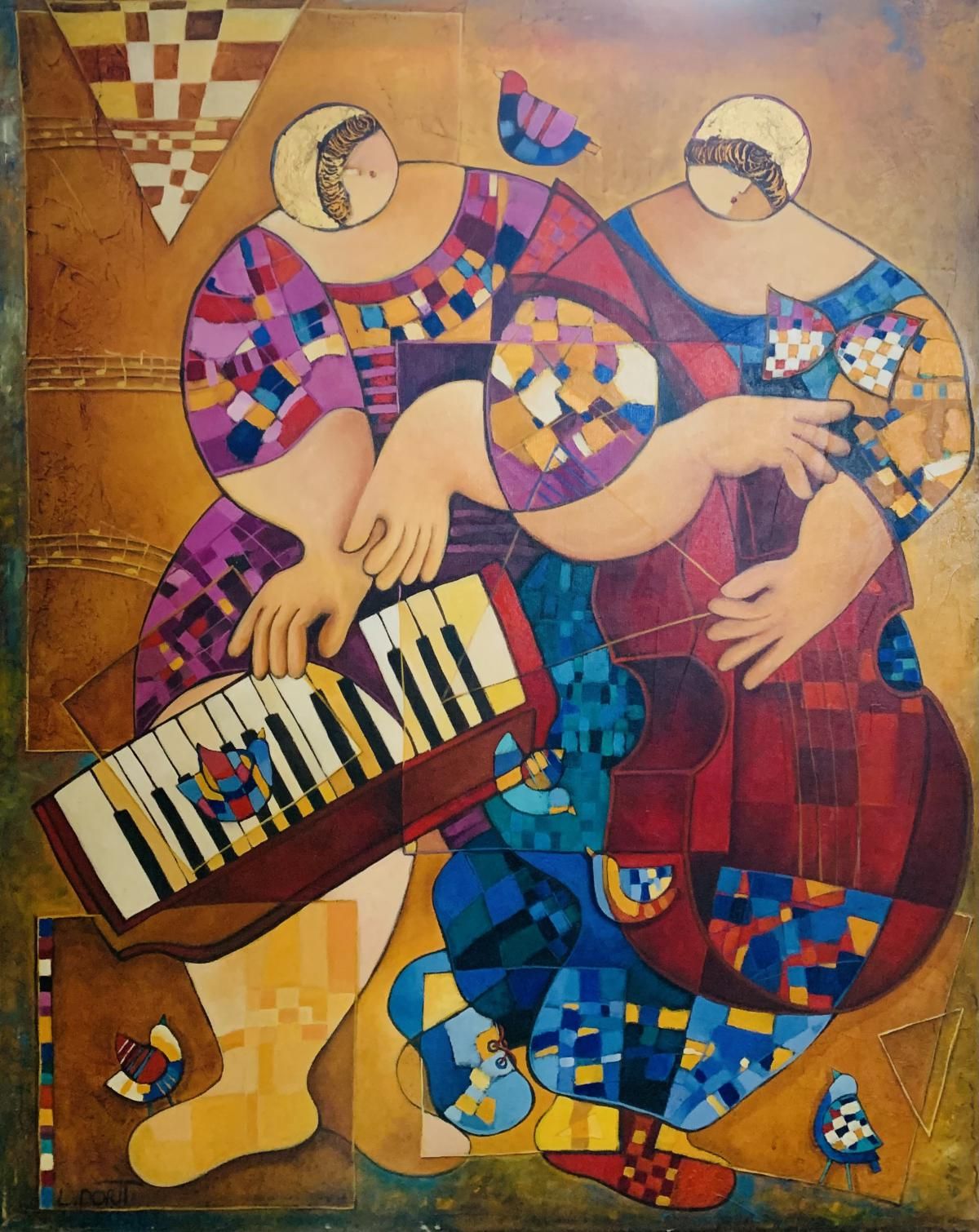 Dorit Levi- Original Painting on Canvas  "Musical Duo "