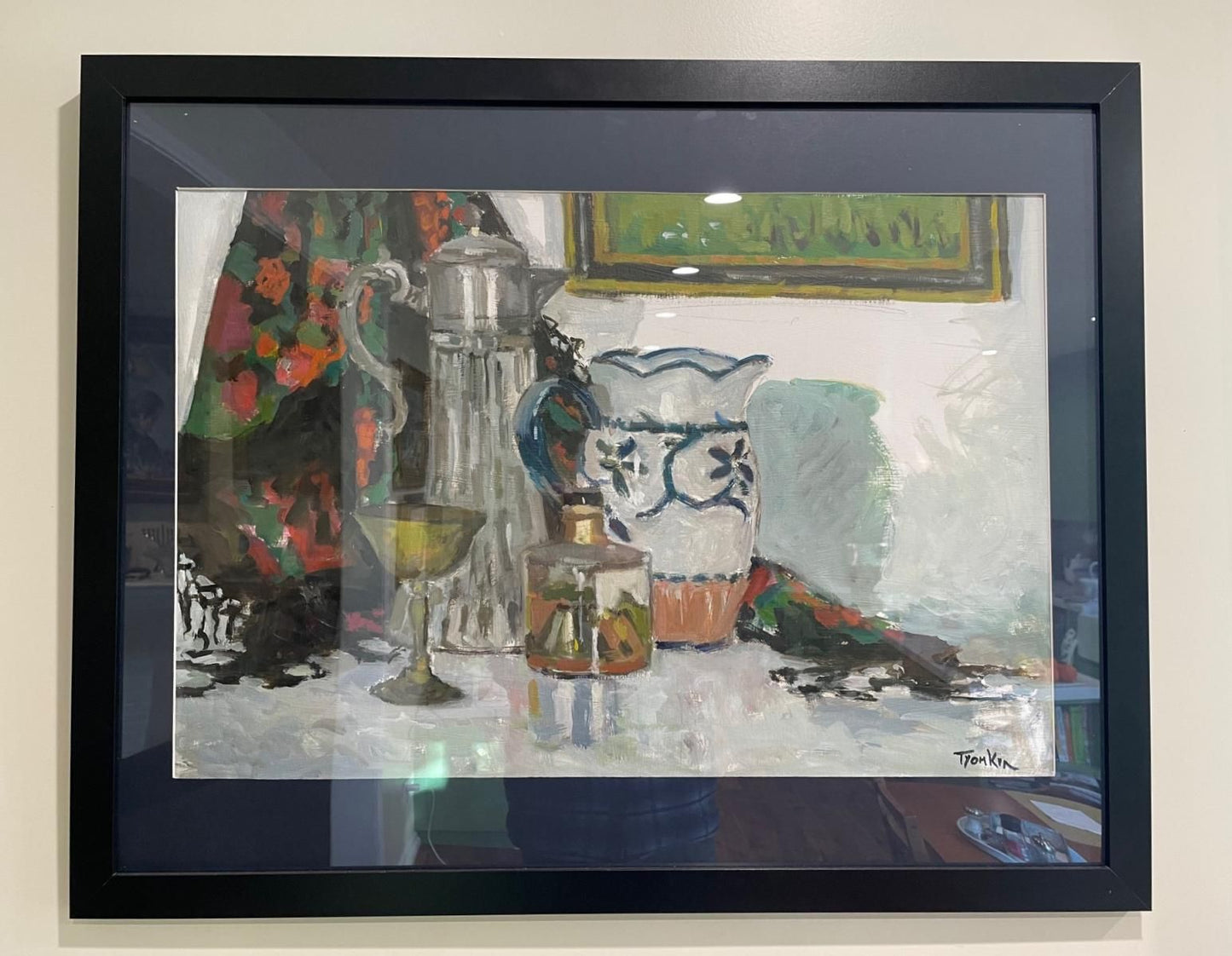 Boris Tyomkin- Acrylic on paper "Still Life (Gray & Red)"