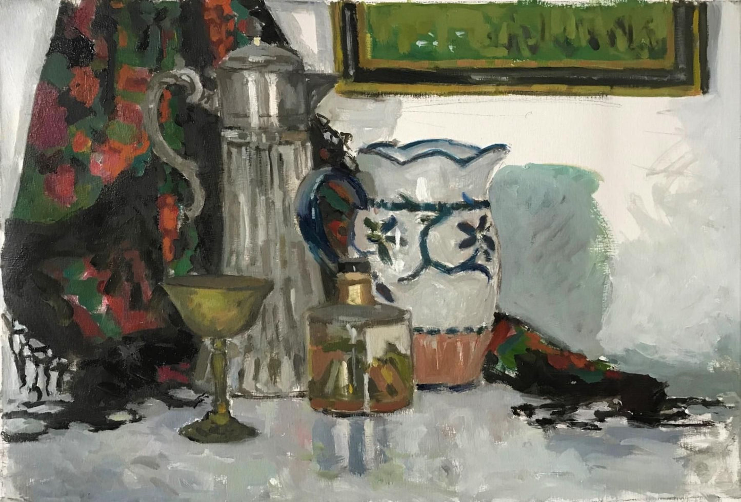 Boris Tyomkin- Acrylic on paper "Still Life (Gray & Red)"