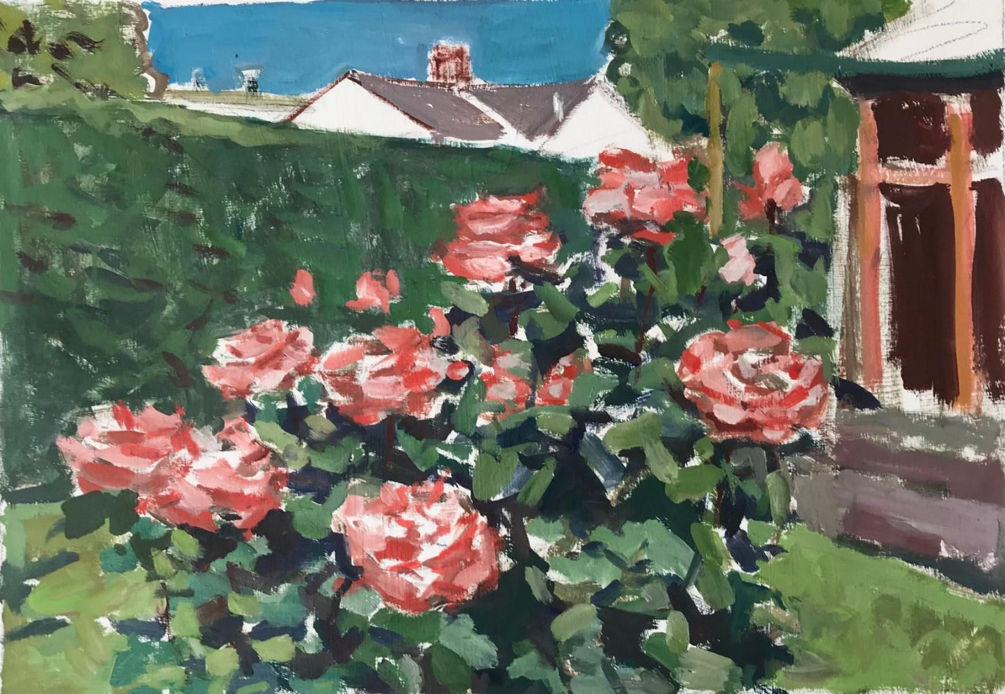 Boris Tyomkin- Acrylic on paper "Rosebush in Summer Sun"