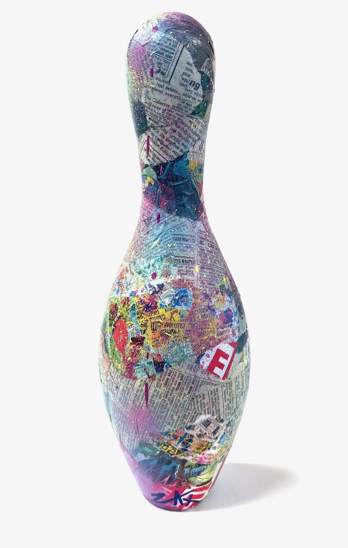 E.M Zax- 1/1 unique one of a kind sculpture with paints "Bowling Pin"