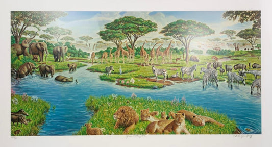 Charles Lynn Bragg's- Limited Edition serigraph "African Watering Hole"