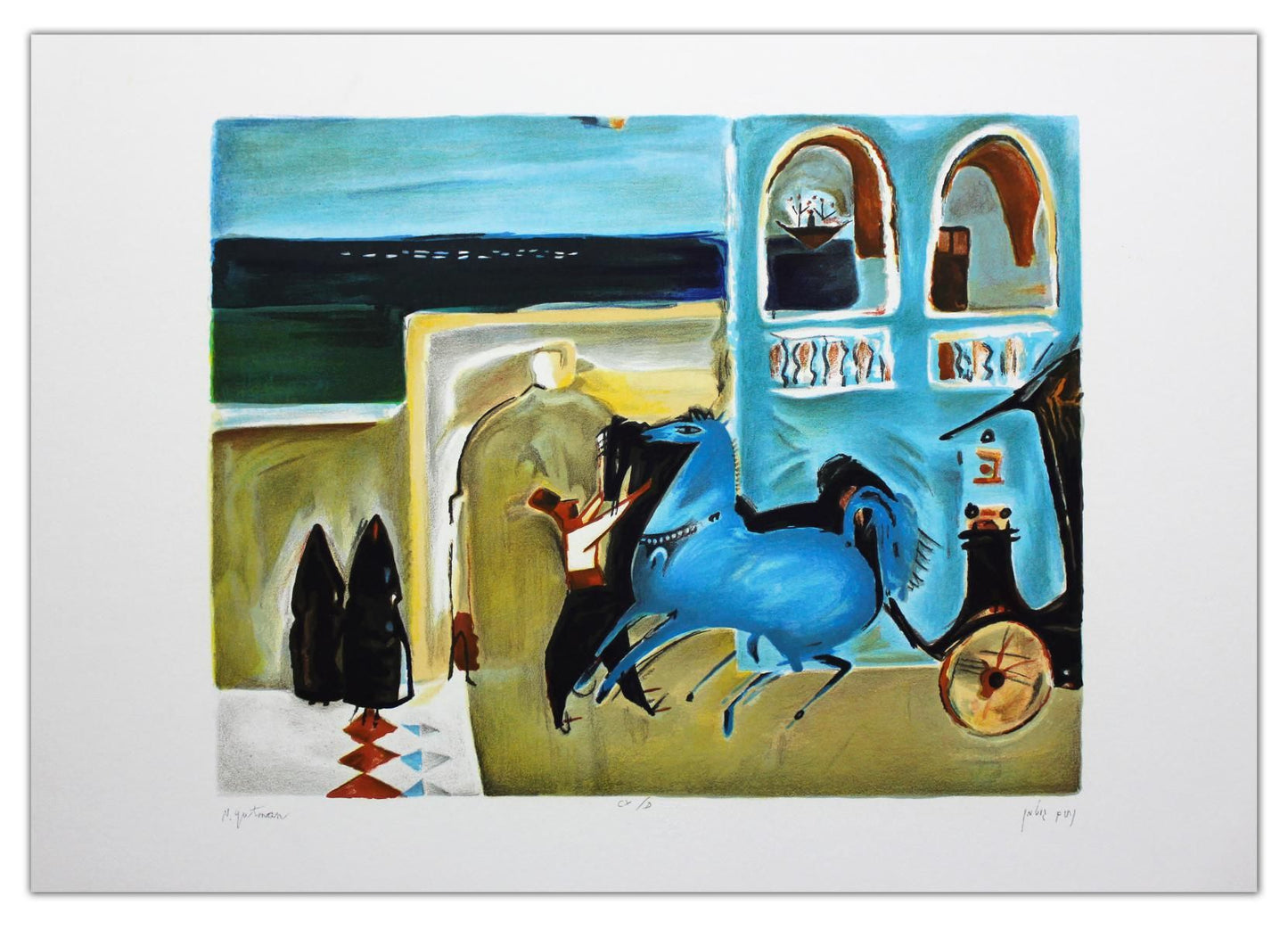 Nachum Gutman- Original Lithograph "Bella Vista Hotel"