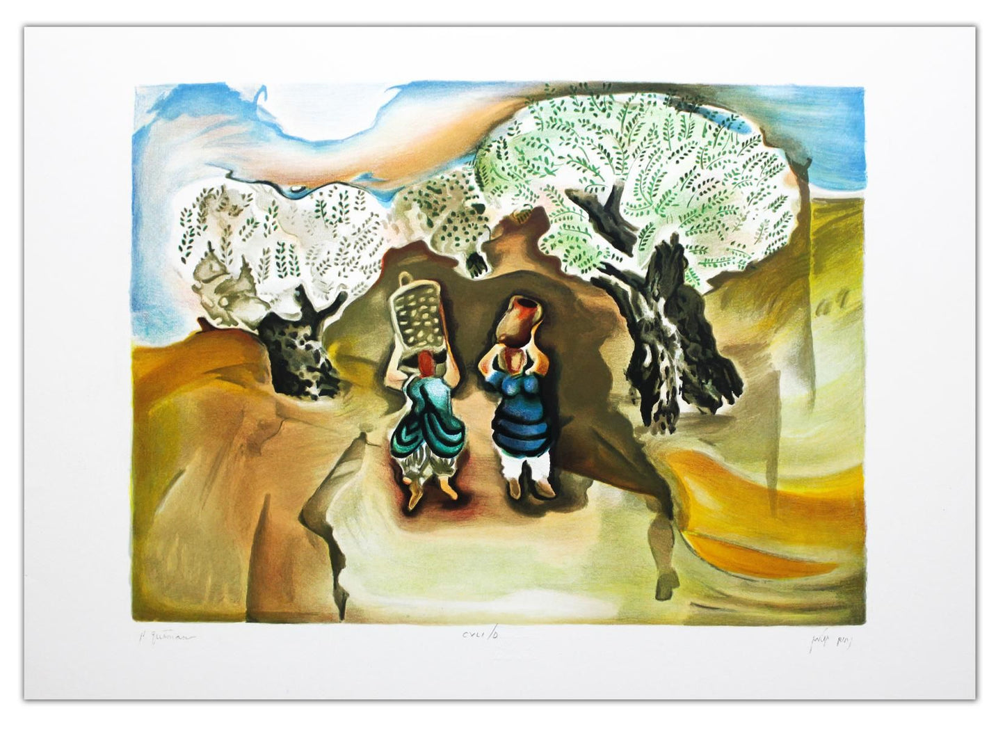 Nachum Gutman- Original Lithograph "Olive Pickers"