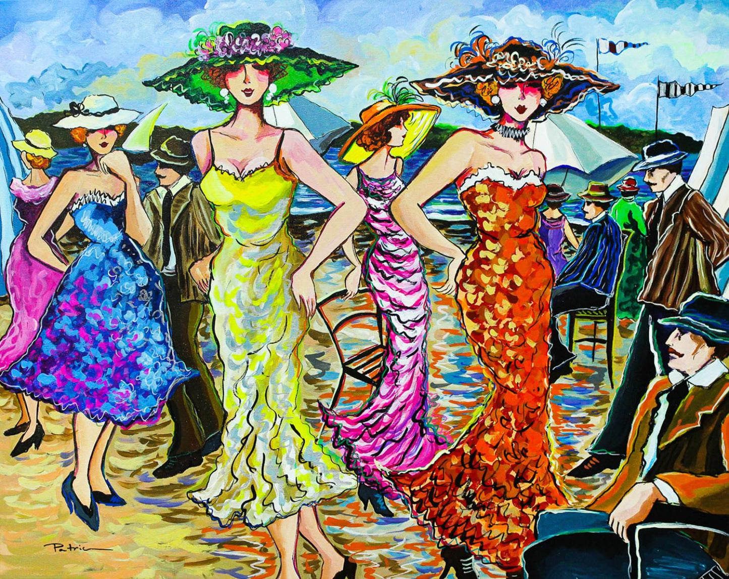 Patricia Govezensky- Original Acrylic with Hand Painted Frame "Best Party Ever"