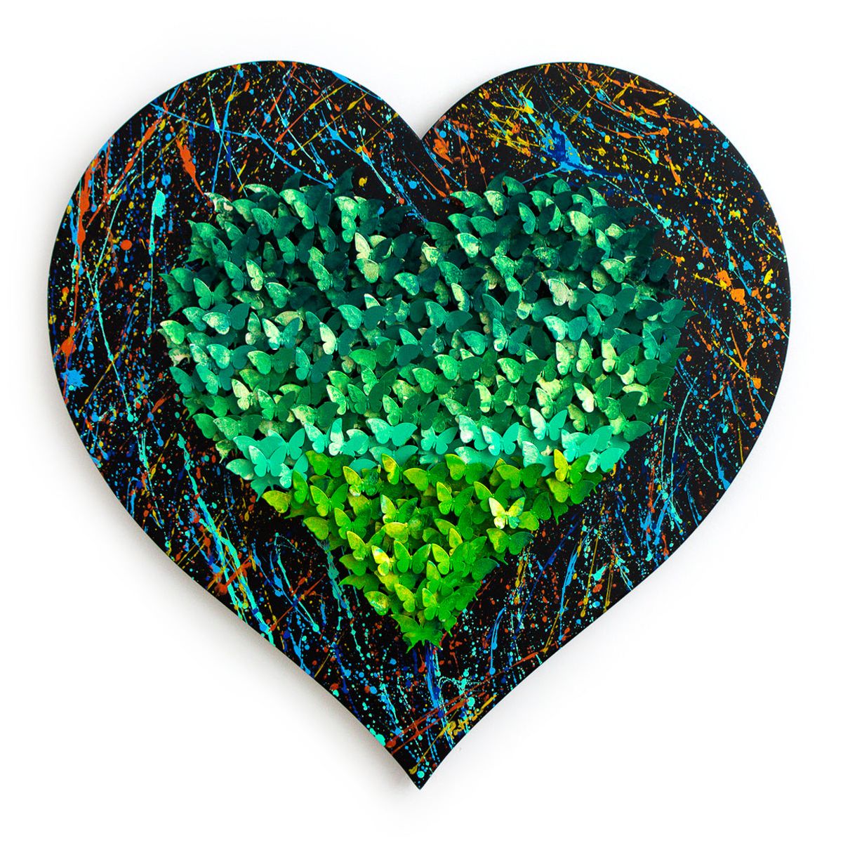 Patricia Govezensky- Original 3D Metal Art on Hand Painted Wood "Heart"