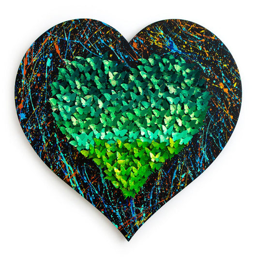 Patricia Govezensky- Original 3D Metal Art on Hand Painted Wood "Heart"