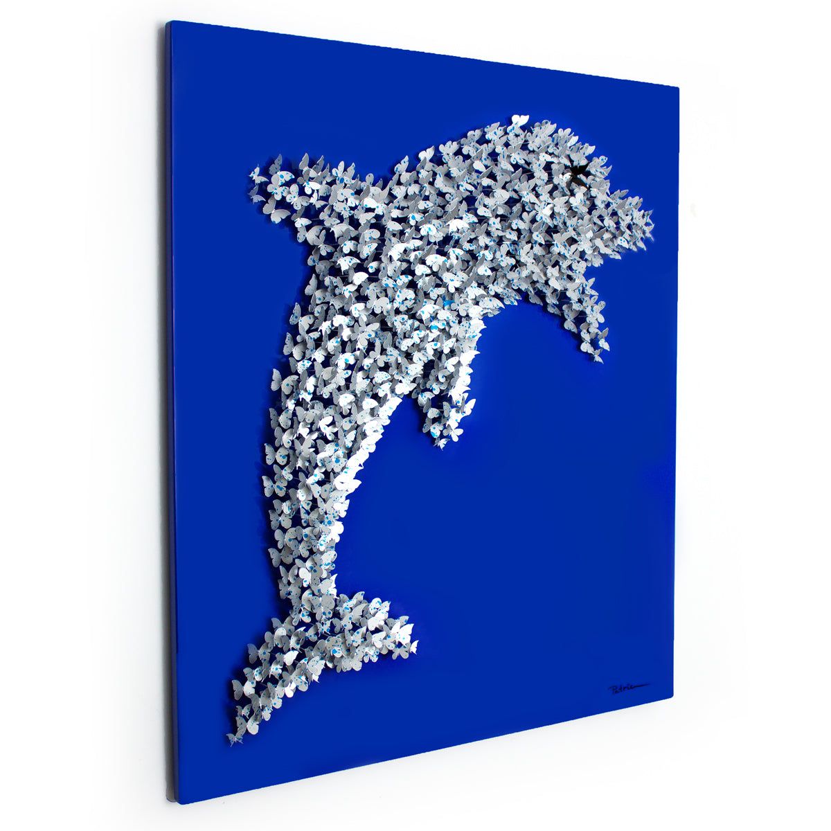 Patricia Govezensky- Original 3D Metal Art on Wood "Dolphin"