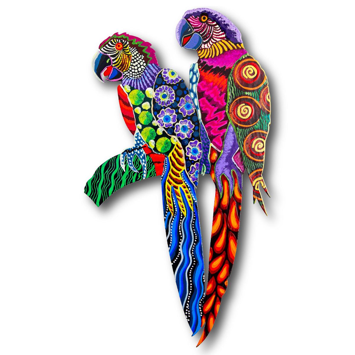 Patricia Govezensky- Original Painting on Laser Cut Steel "Two Parrots"