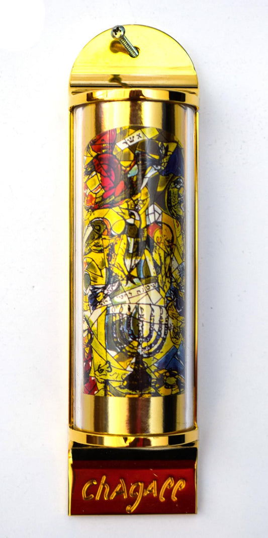 Marc Chagall- Mezuzah - silkscreen on 24K gold plated bronze "12 Tribes Hadassah Windows - Asher"