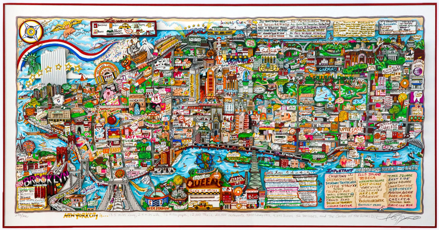 Charles Fazzino- 3D Construction Silkscreen Serigraph "NEW YORK IS"(Red)"