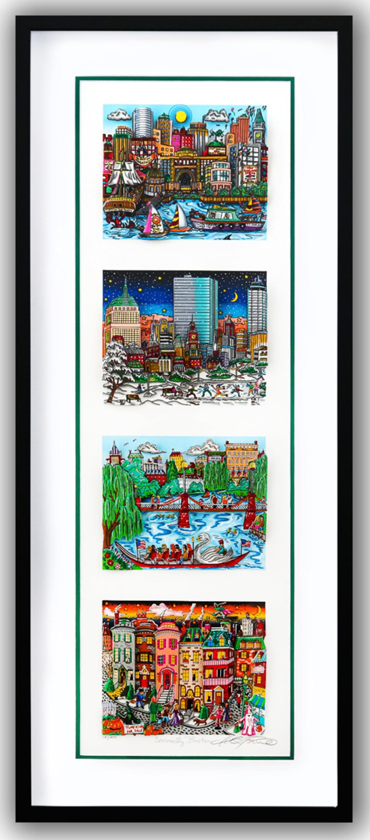 Charles Fazzino- 3D Construction Silkscreen Serigraph "Seasonally Boston (Green)"